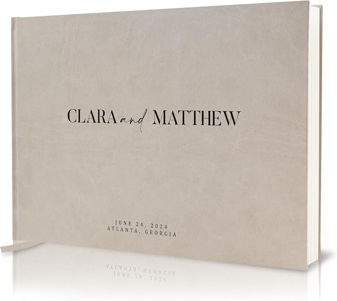 Personalized Guest Book - 11.5" x 8.5" Premium Custom Guest Signing Book with Bookmark and Blank Pages for Wedding Reception Table Decoration Engagement Birthday Party Event, Taupe by ModernAlbumDesigns