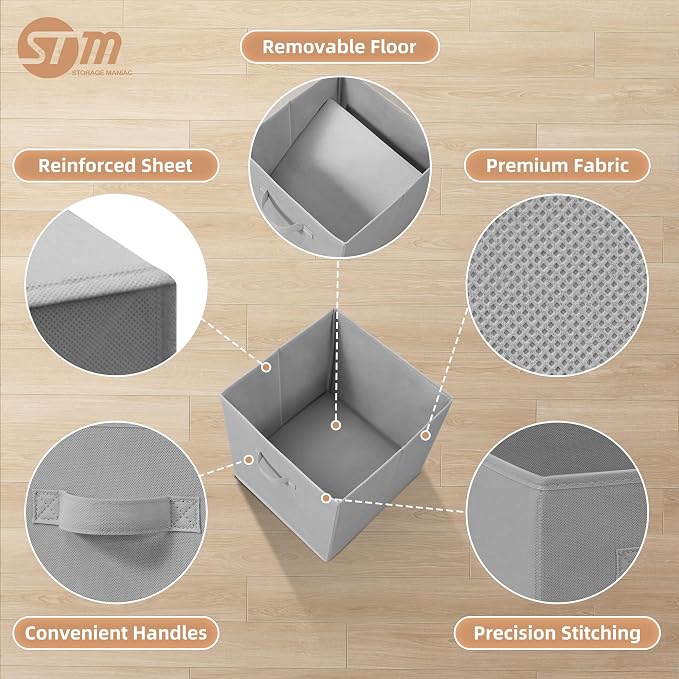STORAGE MANIAC Storage Cubes, 13 Inch Collapsible Storage Bins with Handles, 4 Pack Fabric Foldable Bins for Organization, Durable Storage Bins for Closet, Shelves, Offices, 4-Pack Grey - Image 3
