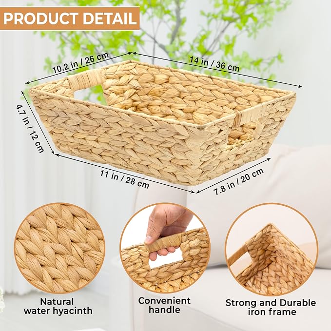 M4DECOR 3-Pack Water Hyacinth Trapezoid Wicker Storage Baskets, 14" | Handwoven natural bins with handles for snacks, pantry, kitchen, closet & shelf organization - Image 2