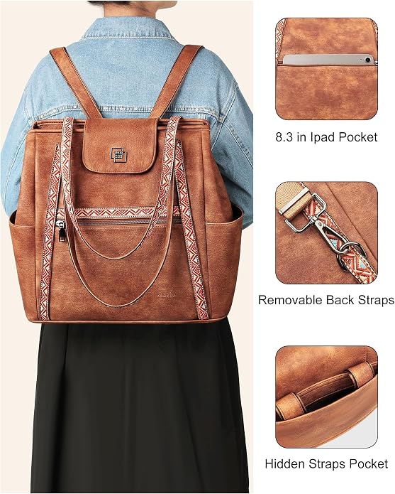 Large Laptop Tote Bag for Women Designer Leather Laptop Bag, 15.6in | Fashion Travel Backpack Purse Shoulder Handbag Fits 15.6 Laptop, Daily, Work, Business Trip, Weekend Travel, Teacher - Image 6