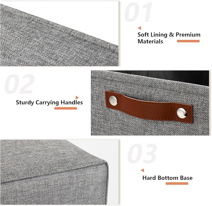 DULLEMELO Large Storage Baskets, 3 Pack Foldable Storage Baskets Bins for Colthes Organizer, Fabric Storage Organizer Baskets for Shelves Closet Nursery Toy Storage(Gray) - Image 5