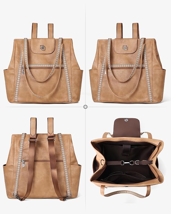 Large Laptop Tote Bag for Women Designer Leather Laptop Bag, 15.6in | Fashion Travel Backpack Purse Shoulder Handbag Fits 15.6 Laptop, Daily, Work, Business Trip, Weekend Travel, Teacher - Image 8
