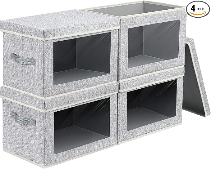 Fabric Storage Bins with Lids, Large Storage Cubes with Window, Fabric Storage Baskets Bins for shelves, Closet Storage Boxes for Clothes, Towel, Office, 4 Packs, Blended by Homsorout