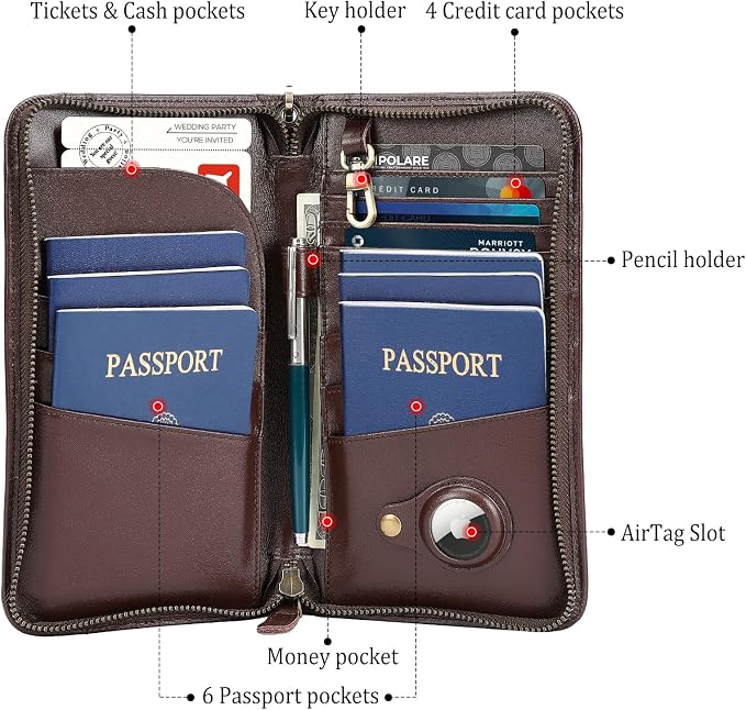 Polare Full Grain Leather Family Travel Passport Wallet and Documents Organizer RFID Blocking Case Holder Fits 6 Passports for Men and Women - Image 4