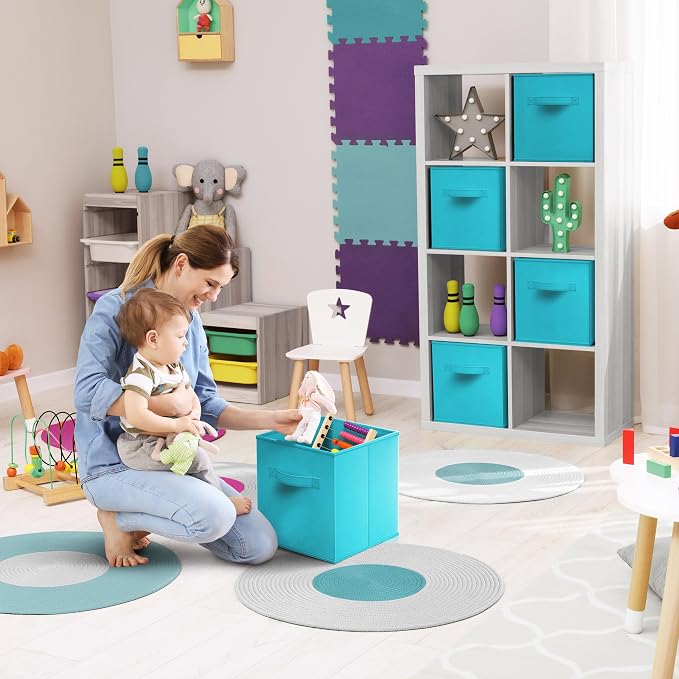 Sorbus Fabric Storage Cubes - 8 Foldable Storage Bins for Organizing Pantry, Cubbies, Toy Box - Clothes Storage & Closet Organizer - 11 Inch Collapsible Cube Baskets for Shelves with Handle - Image 4
