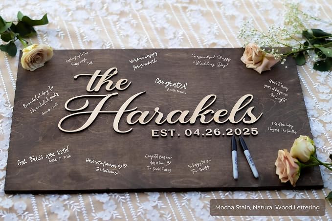 Personalized Last Name Guest Book, Unique Guest Book Sign, Custom Alternative Guest Book, Wooden Guest Book, Wedding Ceremony Guestbook Sign (Design 11) - Image 2