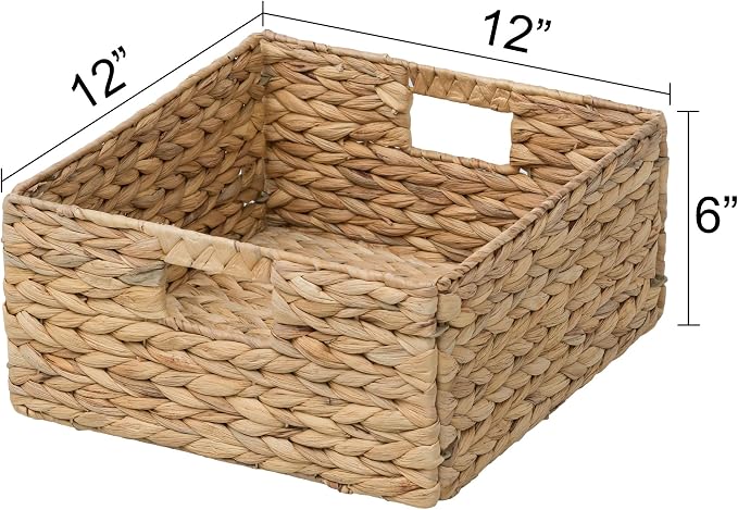 Large Square Woven Hyacinth Wicker Pantry Storage Baskets, Set of 6 | 12"x12"x6", Natural, Iron Wire Frame - Image 6