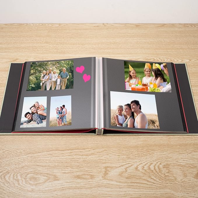 Large Photo Album Self Adhesive 4x6 8x10 10x12 13"x12.6" Scrapbook Album 12.6"x11" Inch 60 Black Sticky Pages Linen Cover Magnetic Photo Album with A Metallic Pen and DIY Stickers - Image 3