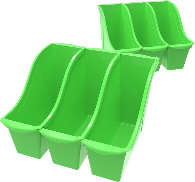 Storex Small Book Bin, Linking Storage Bin, Dry Erase Surface, 11.75" x 8.5" x 4.5" STEM Green (Pack of 6) - Image 8