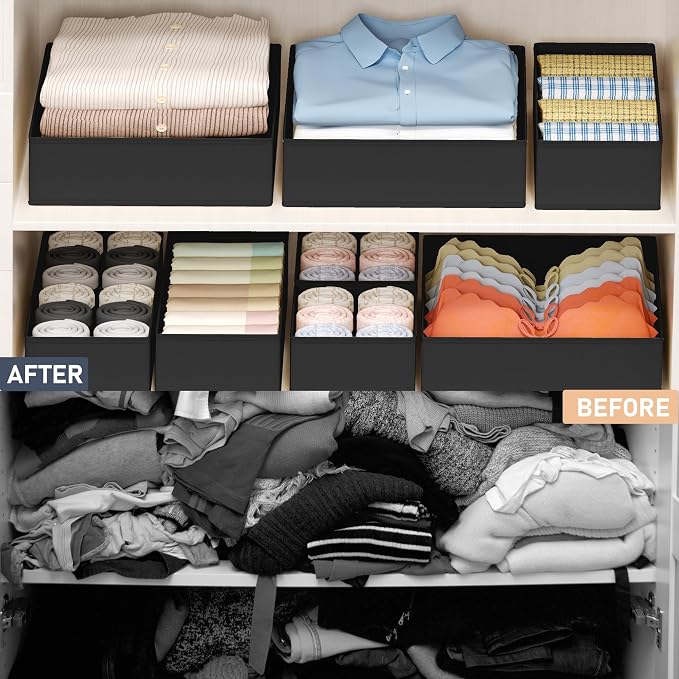 DIMJ Drawer Organizer Clothes - 16 Pack Baby Dresser Organizer for Nursery, Foldable Drawer Organizer Bins for Closet Bedroom Organization, Fabric Clothes Storage Dividers for Underwears, Socks, Bras - Image 6