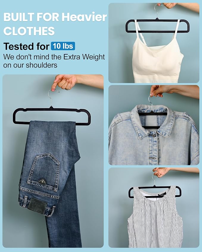 Black Velvet Hangers Non-Slip 20 Pack Felt Hangers for Pants Trouser Hanger | 360° Swivel Silver Hook, Thin Space Saving Clothes Hanger for Jeans Slacks, Slim Perchas Terciopelo, Perchas para Pantalones - Image 2