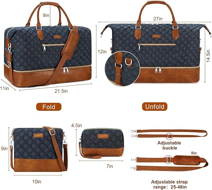 ITIEZY Weekender Bag for Women 21.5" Travel Duffel Large Carry On Bag 3PCS | Nylon Duffel Bag with Waterproof Shoe Compartment, Crossbody Bag and Toiletry Bag, Travel Weekend Hospital Overnight Gym Bag - Image 7