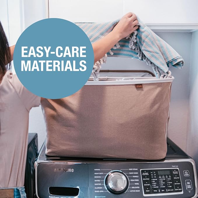 Collapsible Fabric Laundry Basket Premium, Mocha, 2 Pack | Elevate Open-Room Laundry Storage | Cotton-Blend Fabric and Vegan Leather Add Polish, While Each Basket Holds 55 lb - Image 6
