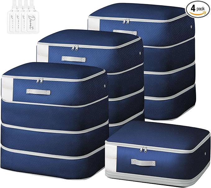 Comforter Storage Bag - Large Capacity Blanket Storage Bags 4-Layer Ultra Space Saving Self Compression Organizer, Washable Compression Bags for Storage Comforter Blanket, 4-Pack, Navy Blue by EasortmPackingCubes