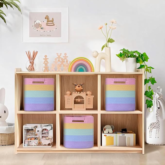 11 Inch Storage Cubes, 3 Pack Cube Storage Bins for Organizing, Cotton Rope Woven Baskets for Shelves, Bathroom, Kids Room, Closets, Baby Nursery - Image 2