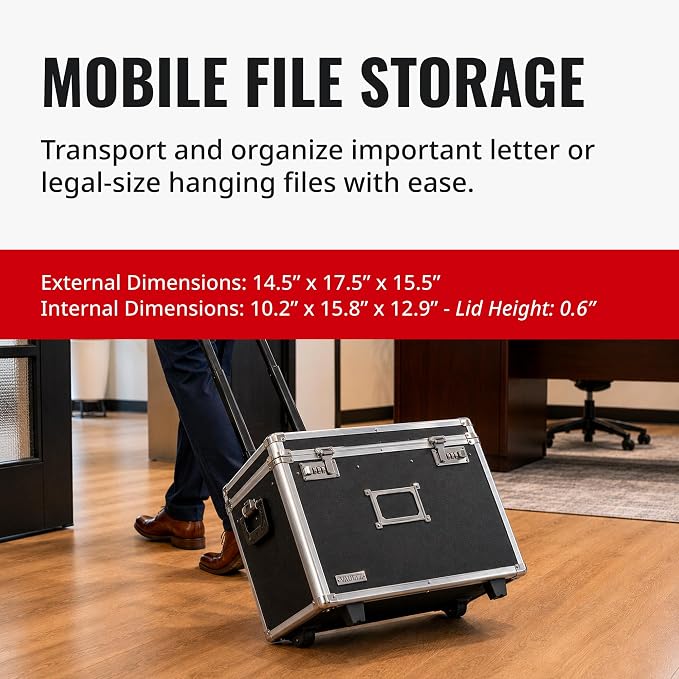 Vaultz Portable File Box with Handle - Dual Lock File Boxes with Lids, Letter & Legal-Size Hanging Folders, Laptop Sleeve - HIPAA Compliant Portable Safe Storage Box, 14.5" x 17.5" x 15.5" | Fits letter and legal hanging folders, includes a laptop slee... - Image 7