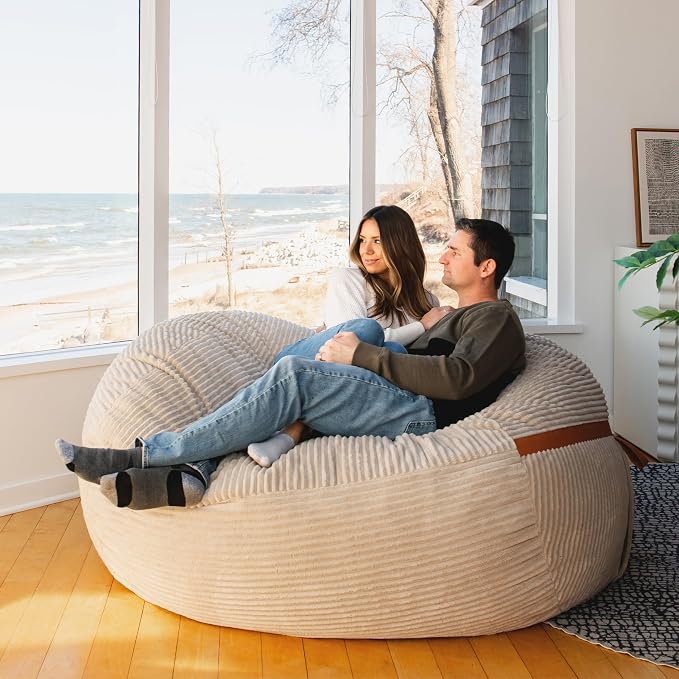 Big Joe Fuf 7Ft Giant Foam Bean Bag Chair, Oversized Couch with Removable Cover for Kids, Teens, Adults, Vanilla Latte Corded Plush, 7 Foot | Premium Shredded Foam Filled, Corded Plush, Adult-Sized Comfortable Seating, Supports Up to 300 lbs - Image 2