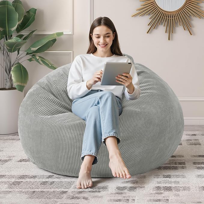 3FT Bean Bag Chair for Adults,3' Big Teardrop Beanbag with Filler | Beanbag Chair with Memory Foam Filled,Bean Bags with Handy Handle&Machine Washable Cover for Living Room,Bedroom-Light Grey by Cansunna