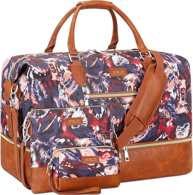 ITIEZY Weekender Bag for Women 21.5" Travel Duffel Large Carry On Bag 3PCS | Nylon Duffel Bag with Waterproof Shoe Compartment, Crossbody Bag and Toiletry Bag, Travel Weekend Hospital Overnight Gym Bag by ITIEZY