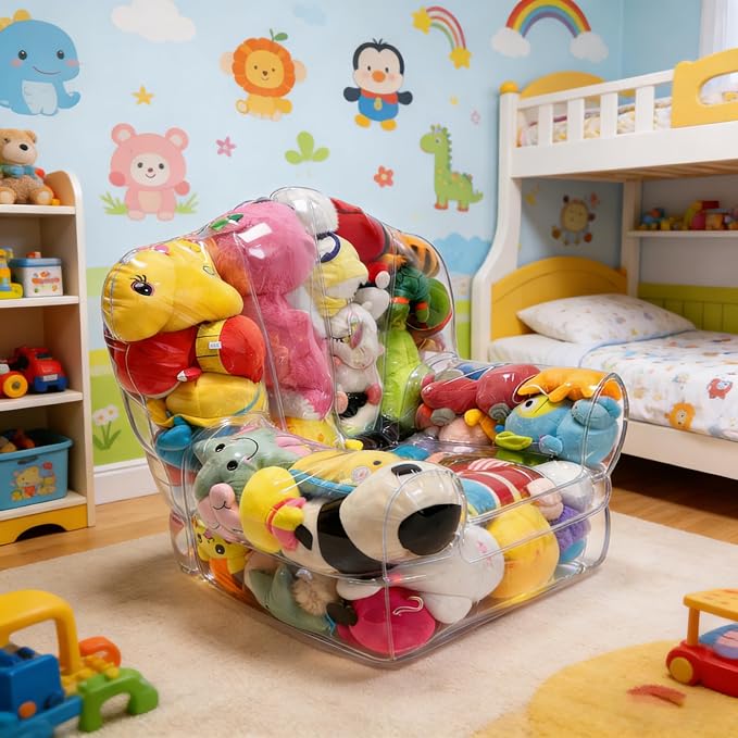 Clear Stuffed Animal Storage Chair (No Filler)- Extra Large Bean Bag Chair Cover for Kids, PVC Stuffed Animal Storage Sofa,Organizing Plush Toys or Textile,Easy Clean,Save Kids Room Space - Image 7