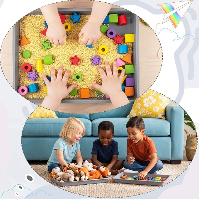 Maitys 15 Pack Plastic Art Trays 12 x 16 Inch Activity Crafts Trays Sensory Tray DIY Projects, Painting, Beads, Jewelry Office Home Organizer Arts and Crafts Supplies(Gray) - Image 6