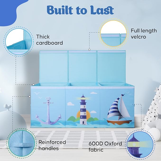Extra Large Collapsible Sturdy Toy Storage Organizer with Lids, Ocean Theme Toy Box for Boys & Girls, 40"x16"x16", Modern, Blue - Image 4