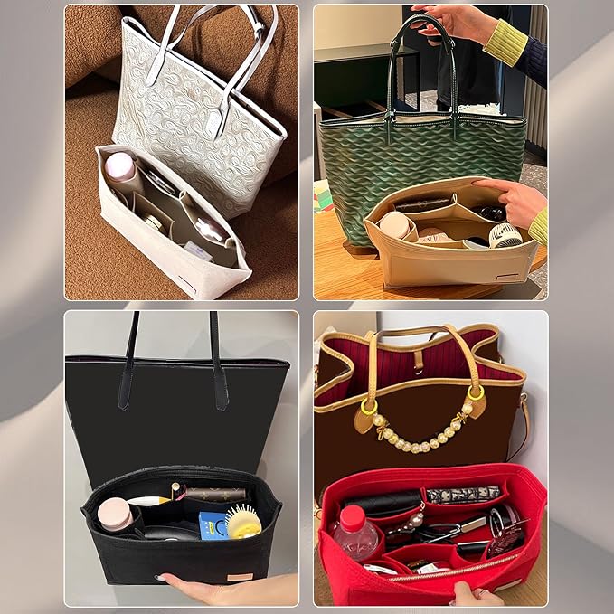 Purse Organizer Insert for Handbags & Base Shaper 2pc Set, Felt Neverfull GM Organizer Insert, Tote Bag Organizer with Zipper Pocket and Bottle Holder, Fit Neverfull GM and More, Red-XL - Image 8