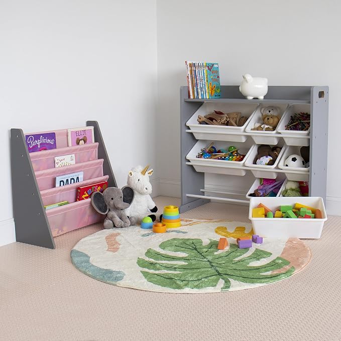 Humble Crew Kids Toy Organizer with Display Shelf, 9 Bins, 3 Tier Storage | Sturdy wood and steel toddler shelf, removable BPA-free containers, wall anchor anti-tip safety kit for bedroom or classroom - Image 2