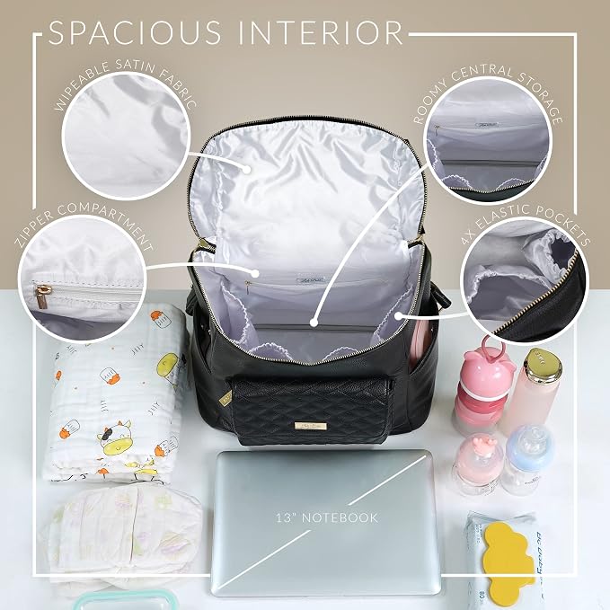 Monaco Large Diaper Bag Backpack by Luli Bebe - Designer Modern Vegan Leather Stylish Baby Backpack Diaper Bag for Mom, Multipurpose, Roomy, with Changing Pad (Pearl White) - Image 5