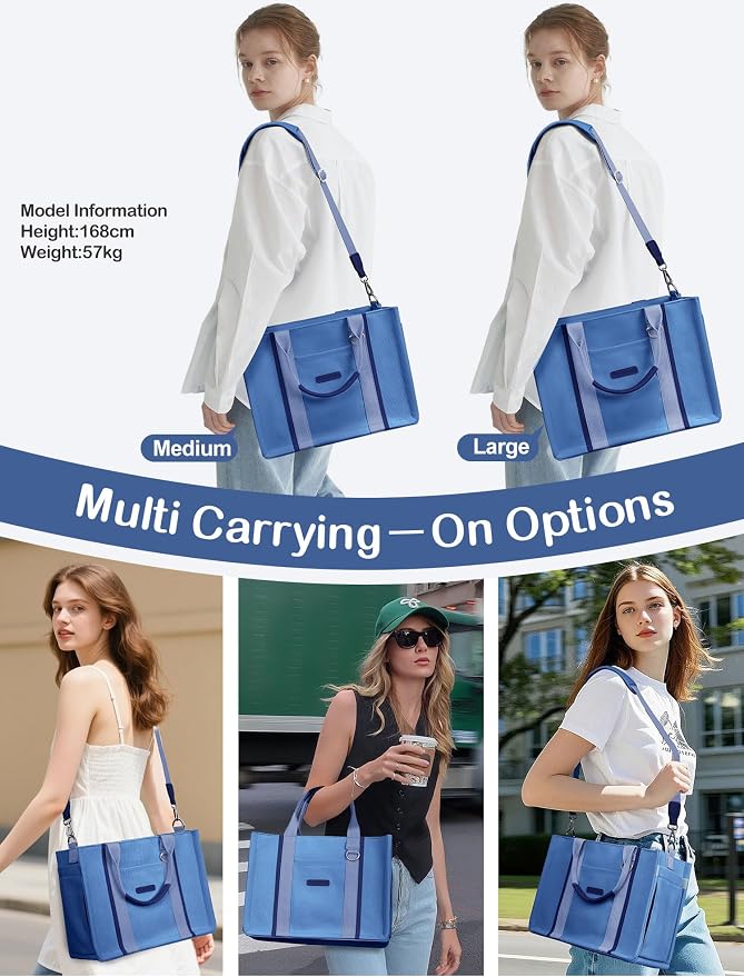 BESBESME Women’s Canvas Tote Bag with Zipper and Compartments – Multi-Pocket Laptop Work Crossbody Shoulder Tote Purse - Image 5