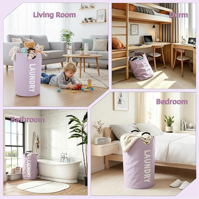 115L Collapsible Laundry Bag with Handle,Large Dirty Clothes Hamper Foldable Laundry Hamper,Purple Collapsible Laundry Basket Dorm Waterproof Hamper Tall Washing Bin,Storage Container for Snacks Dolls - Image 4