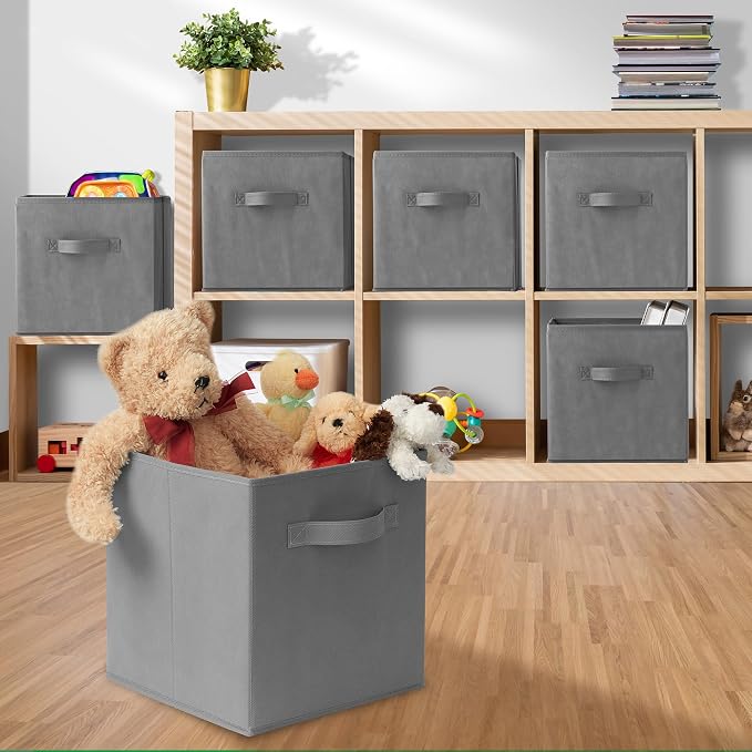 Casafield Set of 12 Collapsible Fabric Cube Storage Bins, Gray - 11" Foldable Cloth Baskets for Shelves, Cubby Organizers & More - Image 5