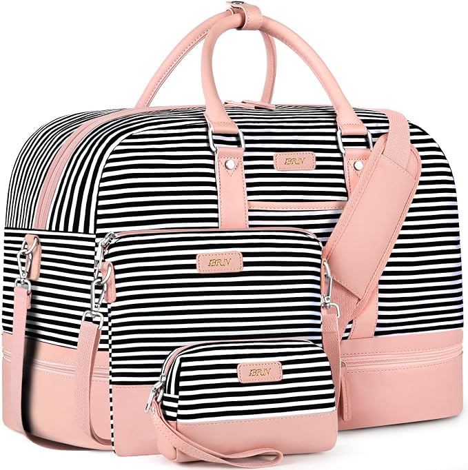 Weekender Bag for Women, Large Overnight Bag Canvas Travel Duffel Bag Carry On Tote with Shoe Compartment 21" 3Pcs Set by IBFUN