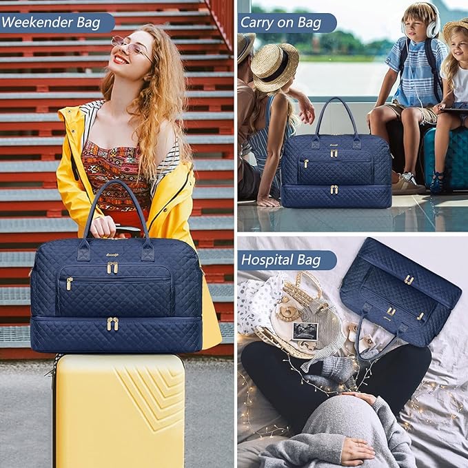 Travel Duffle Bag Weekender for Women - 38L Carry-On Overnight Bag Personal Item Bag with Shoe Compartment & Wet Pocket Weekend Tote Bags with Toiletry Bag Hospital Bags for Labor and Delivery Navy - Image 6