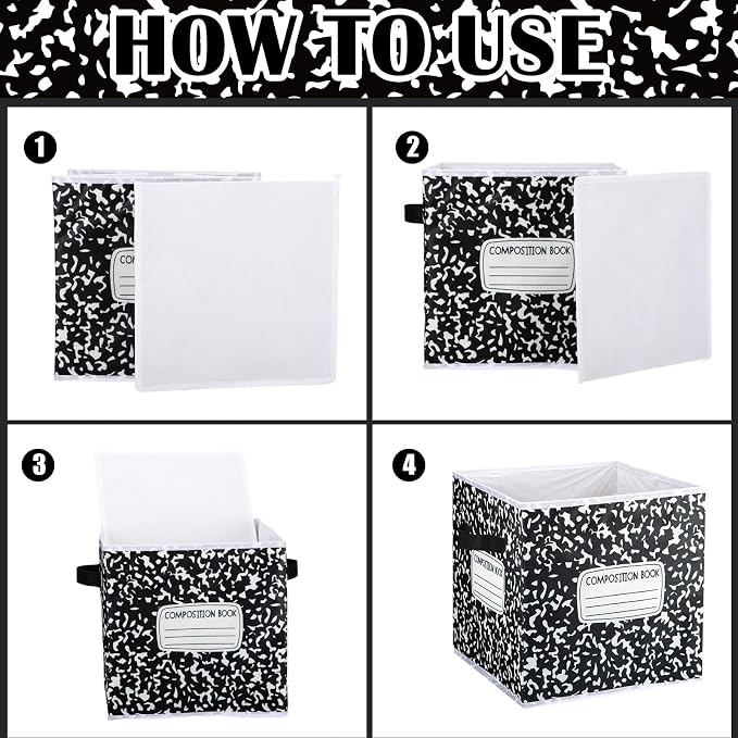 RattanView 6 Pack 11in Composition Notebook Cube Storage Bins Fabric | Classroom Organizers for Teachers, Fits Cube Shelves, Book Baskets, Daycare Preschool Supplies, Handles for Carry - Image 4