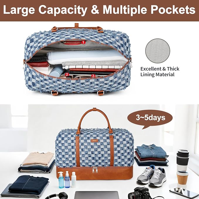 Weekender Bags for Women, 21" Travel Duffle Bag with Shoe Compartment | 3PCS Carry On Overnight Large Duffel Bag with Crossbody Bag and Toiletry Bag for Weekend Travel Gym Hospital Business Trip - Image 6