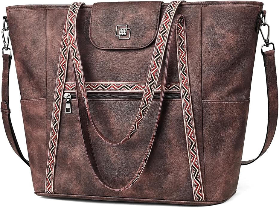 Large Laptop Tote Bag for Women Designer Leather Laptop Bag, 15.6in | Fashion Travel Backpack Purse Shoulder Handbag Fits 15.6 Laptop, Daily, Work, Business Trip, Weekend Travel, Teacher by FADEON