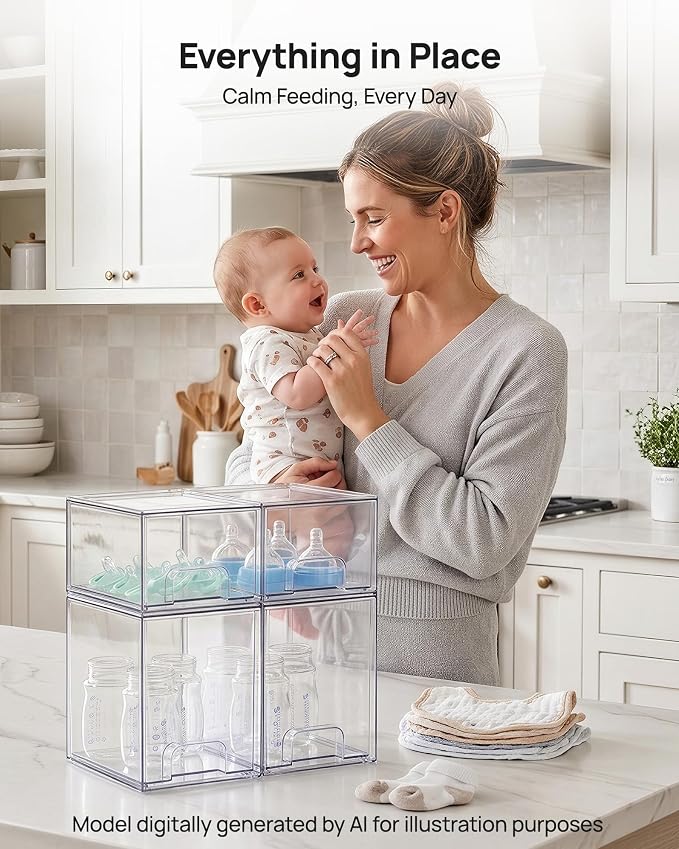 Vtopmart Clear Stackable Storage Drawers Set of 8, Plastic Organizer Bins | Multi-purpose Boxes for Baby Bottle Storage, Ideal for Kichen, Vanity, Bathroom, Undersink, Cabinet, Pantry Organization - Image 4