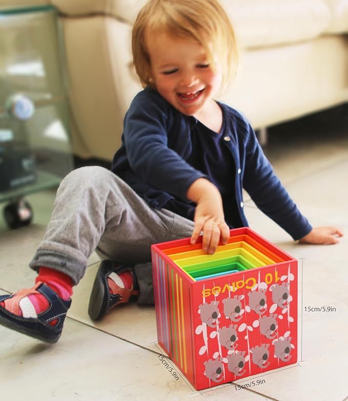 TOWO Wooden Stacking Boxes, Nesting Sorting Cups for Toddlers | Number, alphabet and animal blocks support stacking, nesting, sorting and early learning; Montessori toy for toddlers age 2+ - Image 3