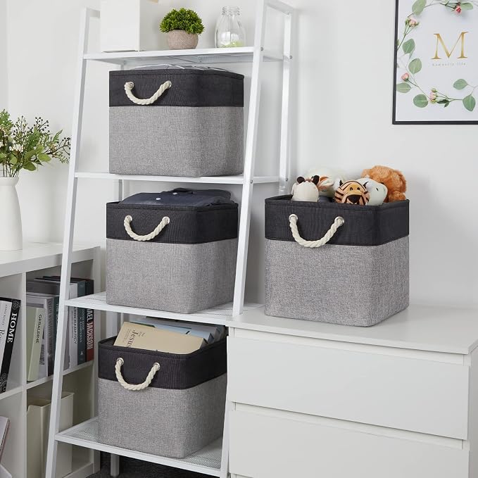 Temary 12 Inch Cube Storage Baskets 4 Pack Fabric Storage Bin for Clothes, Large Baskets with Handles, Basket for Organizing Towels, Blankets, Collapsible Cube Storage Bins (Black&Gray) - Image 2