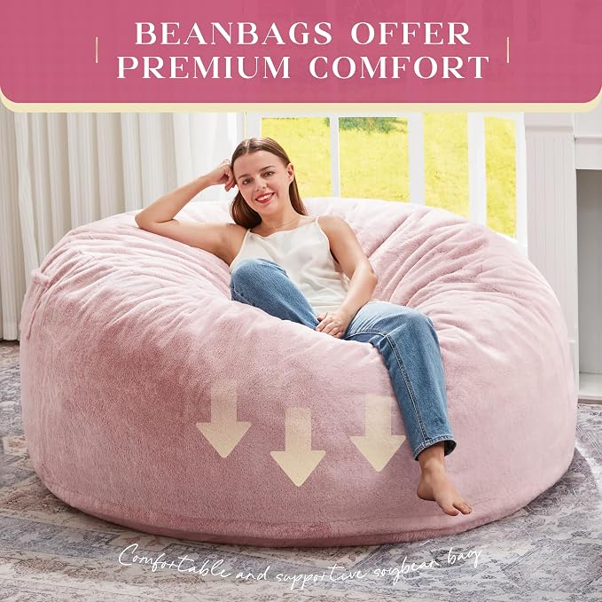 Hobestluk Bean Bag Chair for Adult Giant Beanbag with Filler Pink 5FT | Breathable Material Removable Machine Washable Cover Memory Foam Living Room Bedroom Reading Gaming Oversized Large Big - Image 6