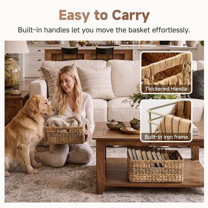 StorageWorks Large Wicker Baskets for Organizing, Hyacinth Basket, 1-Pack | Woven Storage Baskets Water Hyacinth Seagrass, Large Seagrass Basket, Wicker Baskets for Storage, Woven Basket for Storage - Image 4