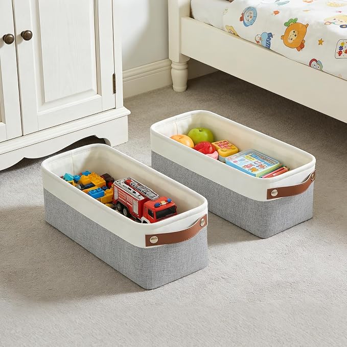 Small Fabric Storage Baskets, 15x6x5 inch Narrow Storage Bins 4-Pack Long Storage Basket for Organizing with Handles, Decorative Basket for Closets, Shelves, Toilet Paper, Grey - Image 3