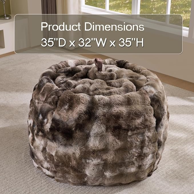 Fluffy Faux Rabbit Fur Bean Bag Chair Cover(No Filler),Cozy Shaggy Bubble Stuffed Animal Storage Large Bean Bag Cover for Bedroom Living Room,Fuzzy Bean Bag Cover Girls Teens Adult,Tie-dye Coffee - Image 3