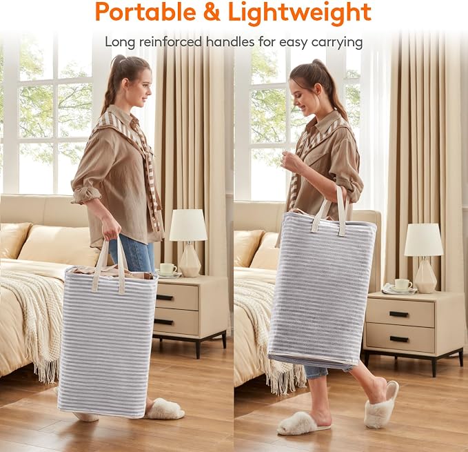 Lifewit 2 Pack Laundry Basket 65L Each, Collapsible Clothes Hamper with Reinforced Handles, Freestanding Waterproof Design for Bedroom and Laundry Room, Grey 130L Total - Image 4