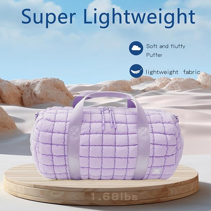 Quilted Gym Bag for Women,Duffle Bag for Travel with Wet Pocket,Carry on Weekender Bags for Women,Travel Bag with Shoe Compartment (Light purple) - Image 5