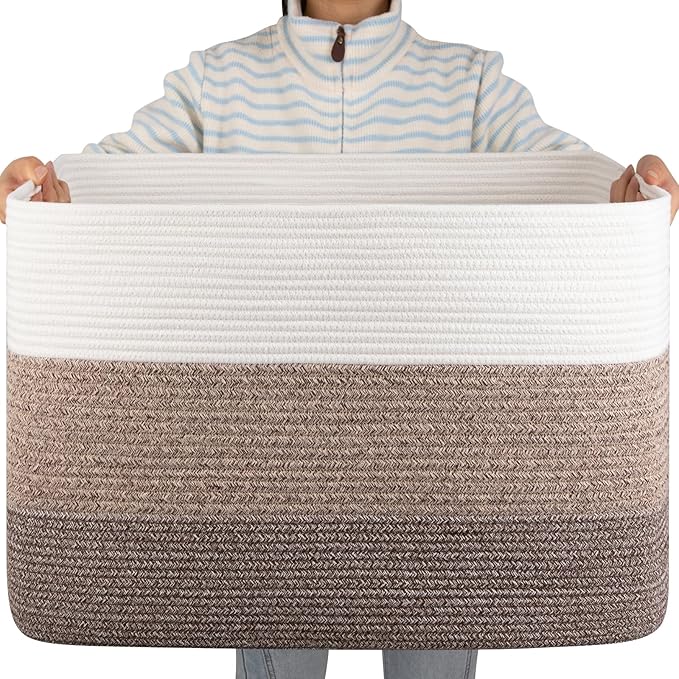 OIAHOMY Blanket Basket Laundry Basket Dog Toy Basket 108L Dark Brown | Large Storage Basket,Baby Basket,Toy Storage,Woven Rope Basket for Blankets,Blanket Storage for Living Room by MasterofSpaceOptimization