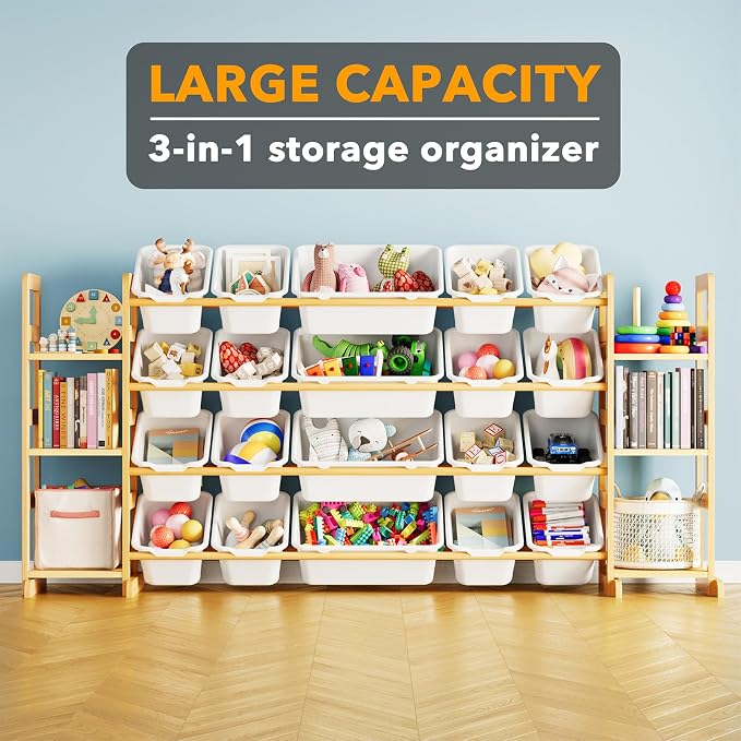 SpaceAid Toy Storage Organizer with 6 Shelves and 20 Bins, Toy Organizers Storage Bookshelf, Kids Bin Shelf Toys Box Bookcase for Bedroom Playroom Organization Room Decor, White - Image 3