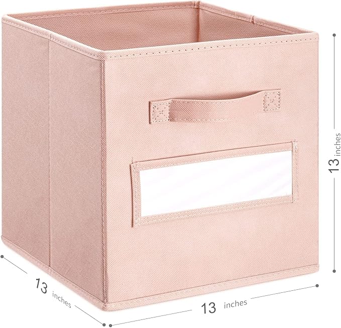 13x13x13 storage cube bins(Set of 8) Fabric storage cubes with 8 Labels Window Cards & a Pen, storage cubes 13x13, Collapsible 13 inch cube storage bins, Cubby Boxes, Pink - Image 3