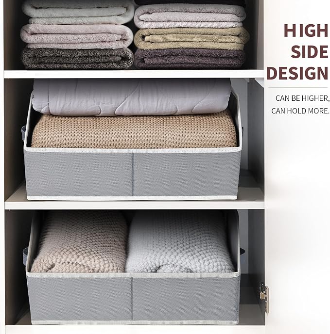 Trapezoid Storage Baskets for Shelves - Large Fabric Baskets for Organizing, Foldable Storage Bin with Handles, Cube Storage Organizer Bins for Clothes, Blankets, 4 Pack, Grey - Image 4